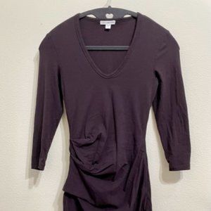 James Perse dress Brown/Plum 1 bodycon side tuck pencil fit double lined sleeves